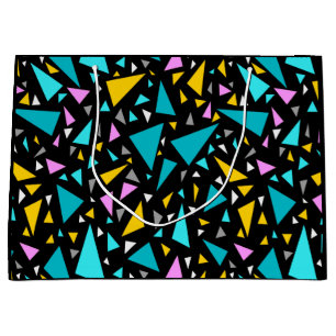 Triangles blue yellow colours on black background  large gift bag