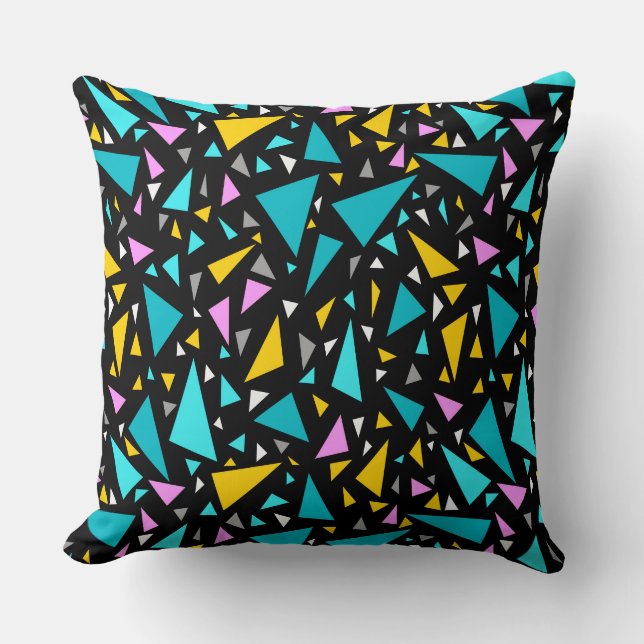 Triangles blue yellow colours on black background  throw pillow (Front)