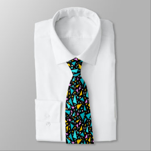 Triangles blue yellow colours on black background tie