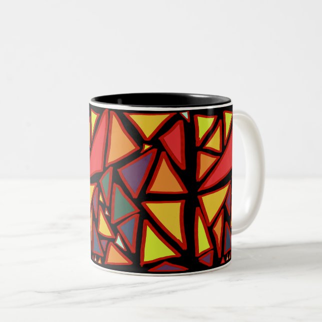 Triangles Geometric Mosaic Multicolor Two-Tone Coffee Mug (Front Right)