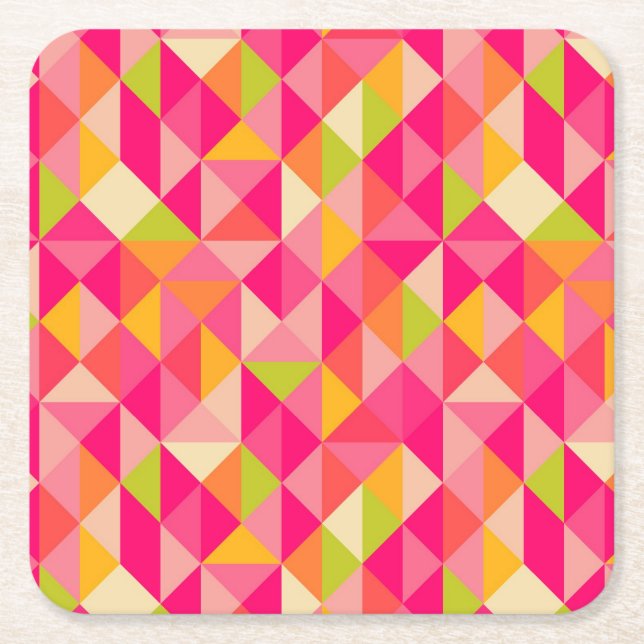 Triangles geometrical pattern square paper coaster (Front)