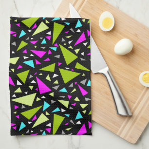Triangles green crimson colours on black backgroun kitchen towel