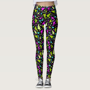 Triangles green crimson colours on black backgroun leggings