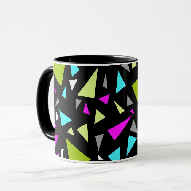 Triangles green crimson colours on black backgroun mug (Front Left)