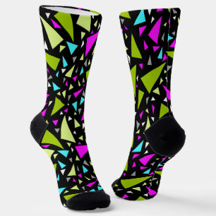 Triangles green crimson colours on black backgroun socks