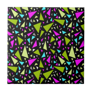 Triangles green crimson colours on black backgroun tile