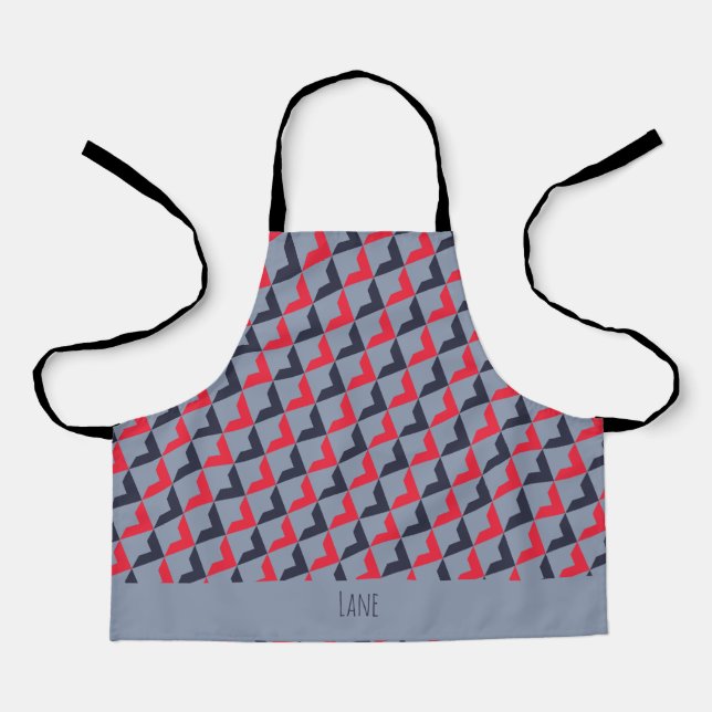 Triangles Grey Red Minimal Pattern Apron (Front)