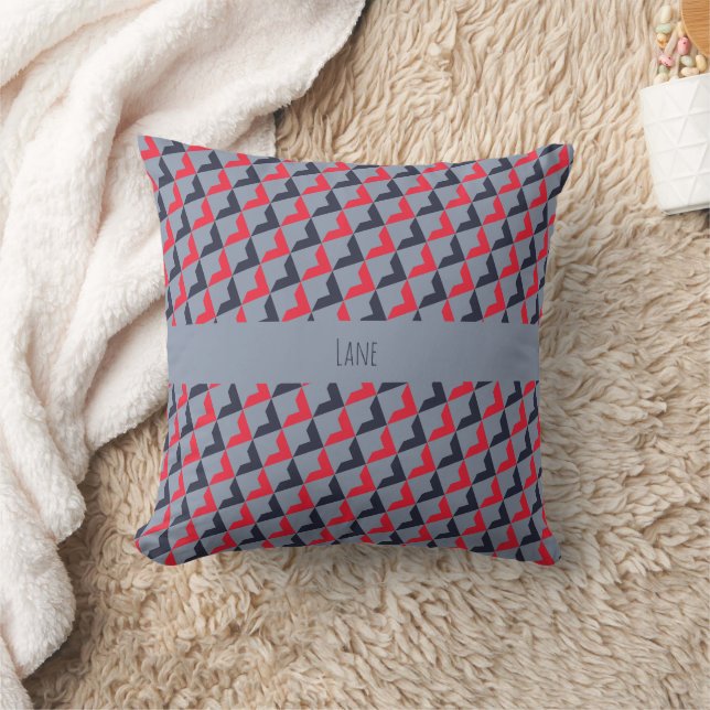 Triangles Grey Red Minimal Pattern Throw Pillow (Blanket)