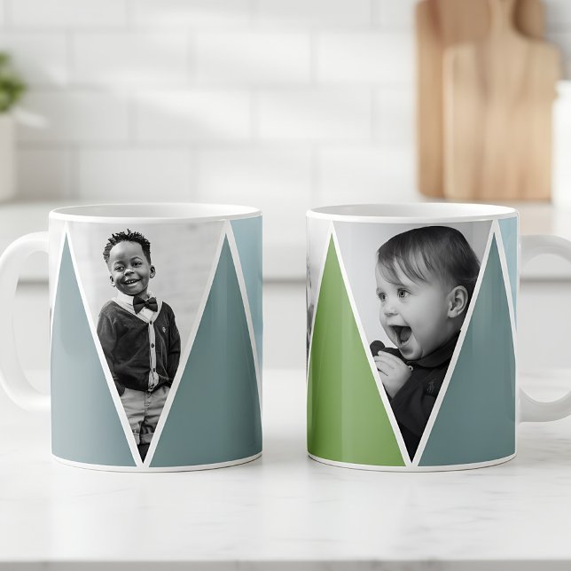 Triangles in blue and green Photo Mug (photo mug in green and blue)