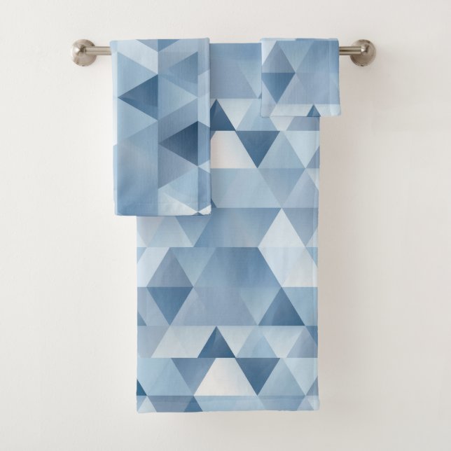 Triangles in blue and grey bath towel set (Insitu)