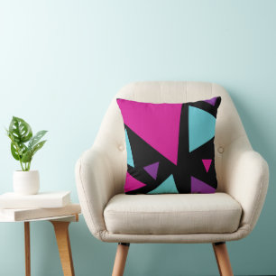Triangles in Pink, Purple, Blue and Black Throw Pillow