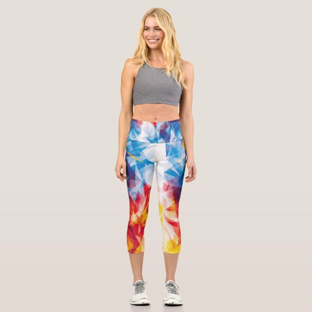 Triangles in vibrant primary colours capri leggings (Front)