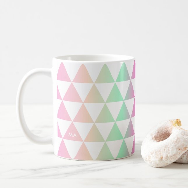Triangles Iridescente Motif Monogramme Mug (Avec donut)