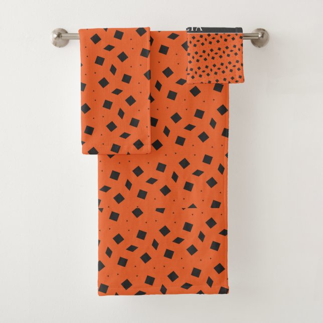 Triangles Orange Blue Minimal Pattern Bath Towel Set (Insitu)