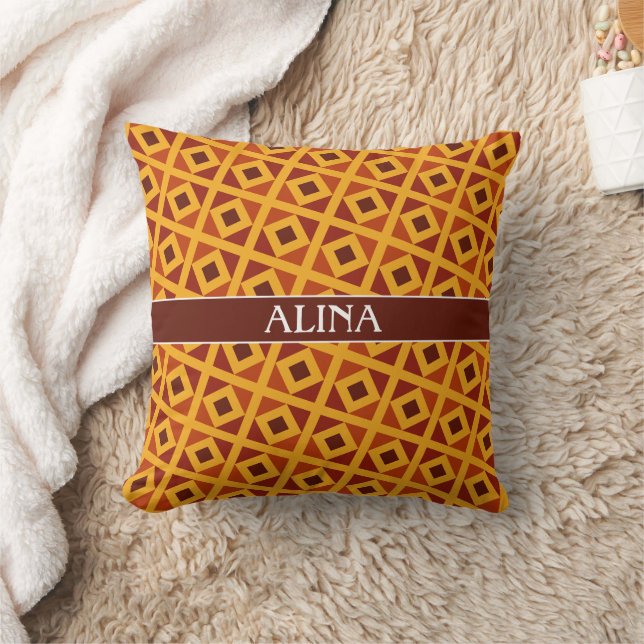 Triangles Yellow Brown Minimal Pattern Throw Pillow (Blanket)