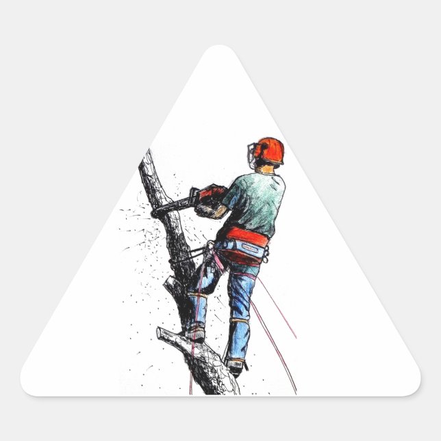 Triangulaire Arborist Tree Surgeon chainsaw Triangle Sticker (Devant)