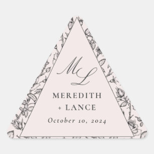 Triangulaire Sticker Mariage triangle rose Rose Monogramme Étiq