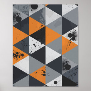 Triangular Design in Orange, Black, and Gray Poster
