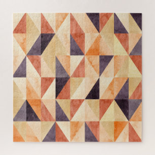 Triangular Mosaic Watercolor Earthy Pattern Jigsaw Puzzle