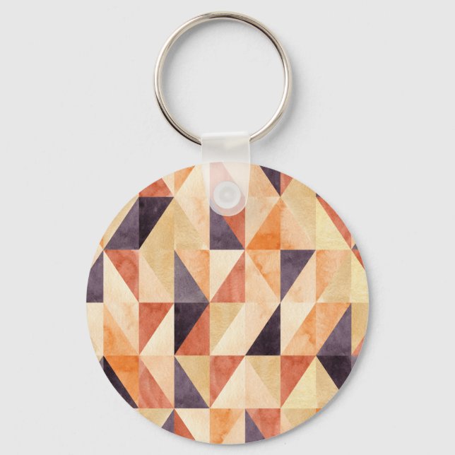 Triangular Mosaic Watercolor Earthy Pattern Keychain (Front)