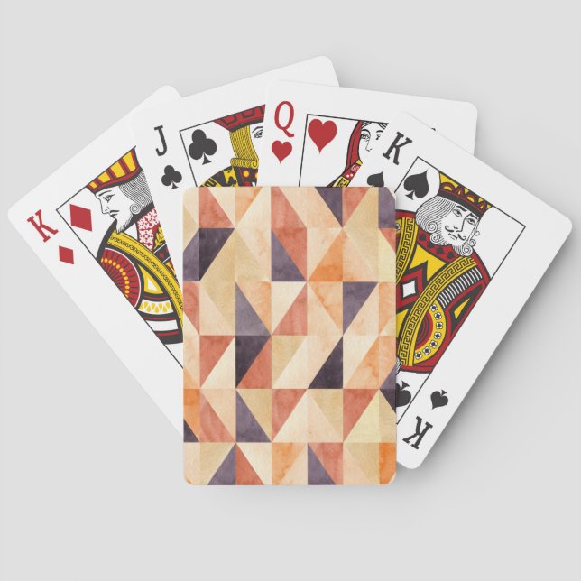 Triangular Mosaic Watercolor Earthy Pattern Playing Cards (Back)