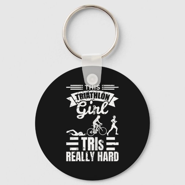 Triathlete Girls Funny Triathlon  Keychain (Front)