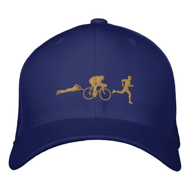 Triathlete Swim Cycle Run Triathlon Gold Embroidered Hat (Front)
