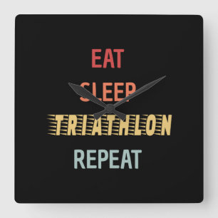 Triathlon - Eat Sleep Triathlon Repeat Square Wall Clock