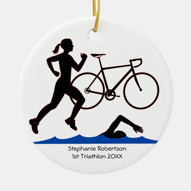 Triathlon Female Keepsake Ceramic Ornament (Front)