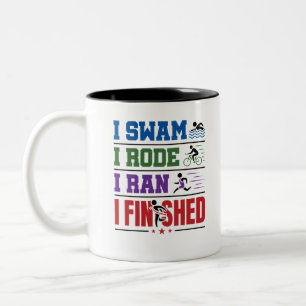 Triathlon Finisher I Swam I Rode I Ran I Finished Two-Tone Coffee Mug
