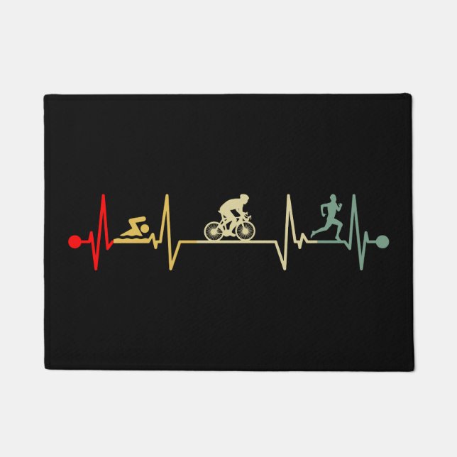 Triathlon Heartbeat Vintage Doormat (Front)