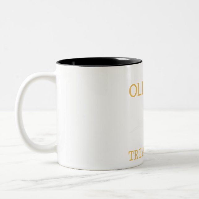Triathlon Legends: Never Underestimate an Old Man  Two-Tone Coffee Mug (Left)
