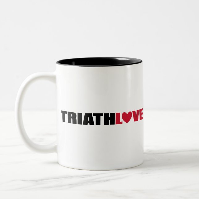 Triathlon Love for swimmers, Cyclers and Runners Two-Tone Coffee Mug (Left)