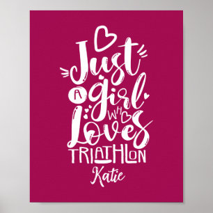 Triathlon Motivation Customizable White Magenta  Poster