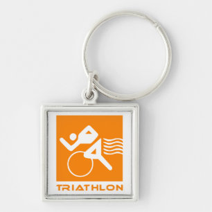 Triathlon orange and white keychain