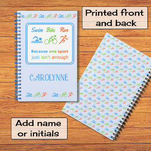 Triathlon pattern swim bike run sports slogan notebook