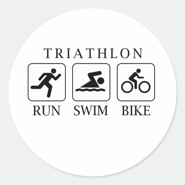 Triathlon run, swim and bike classic round sticker (Front)