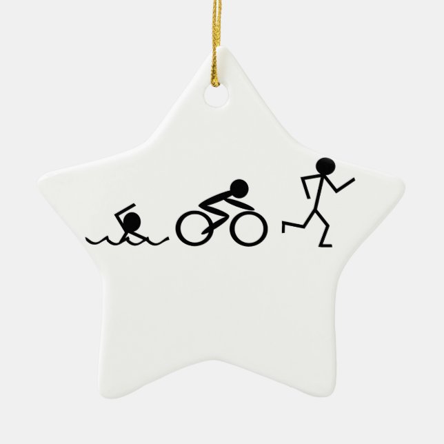 Triathlon Stick Figures Ceramic Ornament (Front)