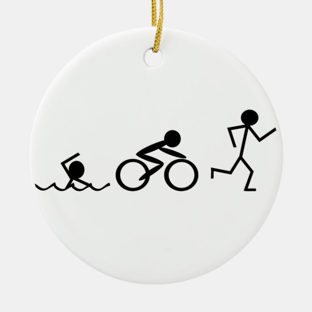 Triathlon Stick Figures Ceramic Ornament (Front)