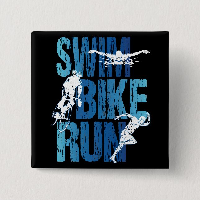 Triathlon - Swim Bike Run 2 Inch Square Button (Front)