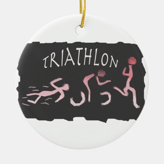Triathlon Swim Bike Run Abstract in Black Ceramic Ornament (Front)