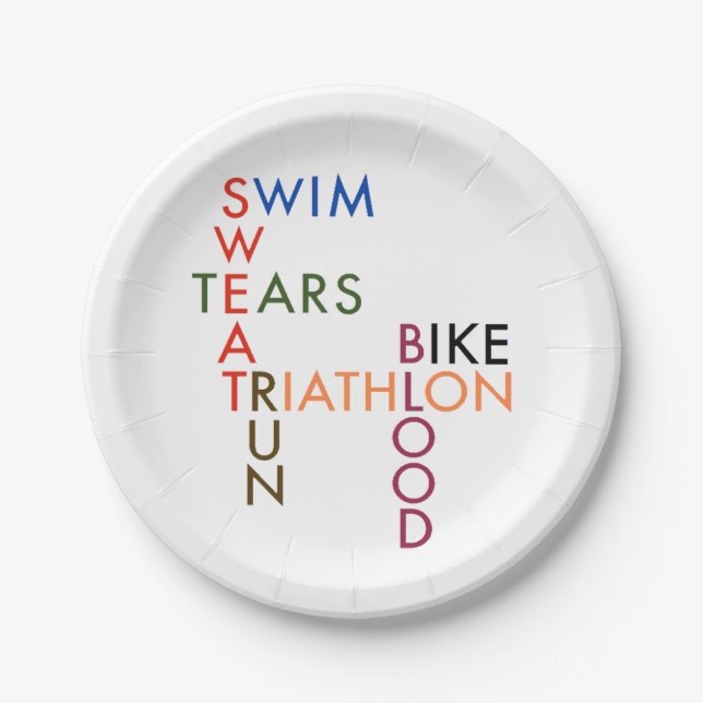 Triathlon Swim Bike Run Blood Sweat Tears Paper Plate (Front)