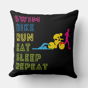Triathlon swim bike run eat sleep repeat throw pillow