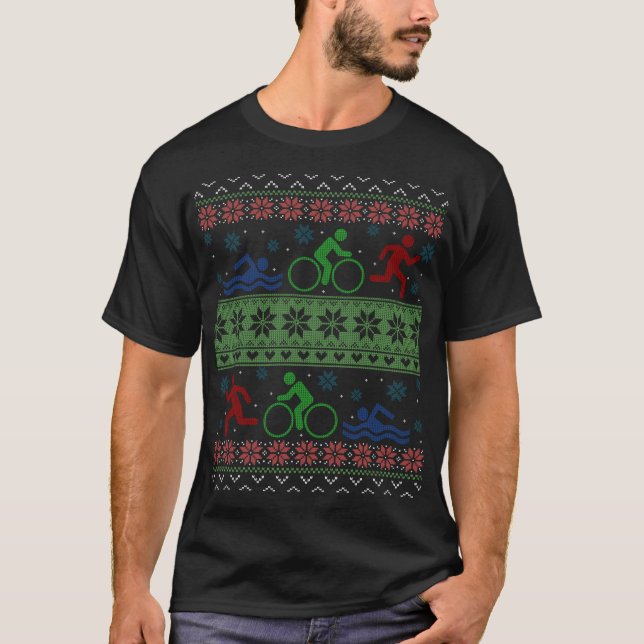 Triathlon Swim Bike Run Ugly Christmas Sweater (Front)
