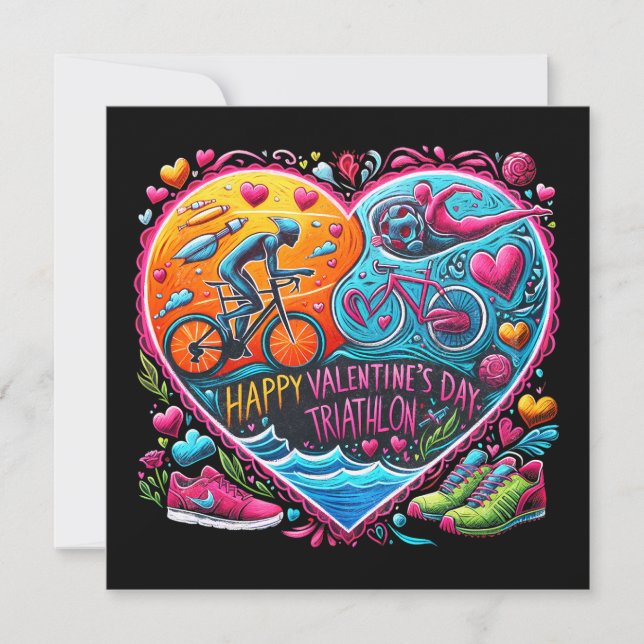 Triathlon Theme Valentine's Day Pillow, Heart-Shap Holiday Card (Front)