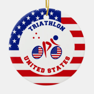 Triathlon United States Ceramic Ornament