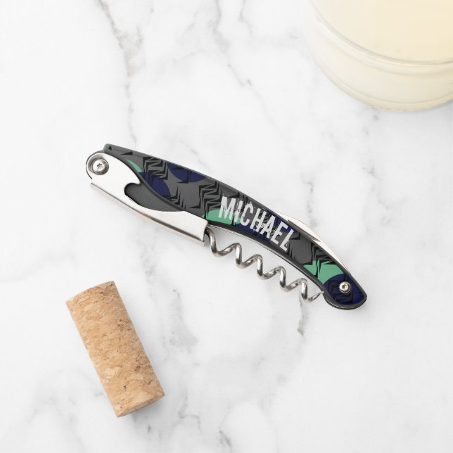 Tribal Abstract Monogram Blue Green Corkscrew (Front)