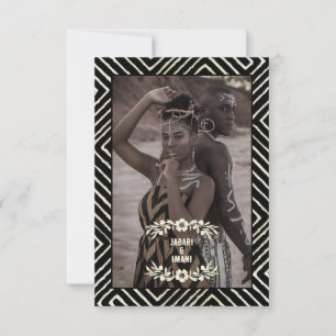 Tribal African Black and White RSVP Card