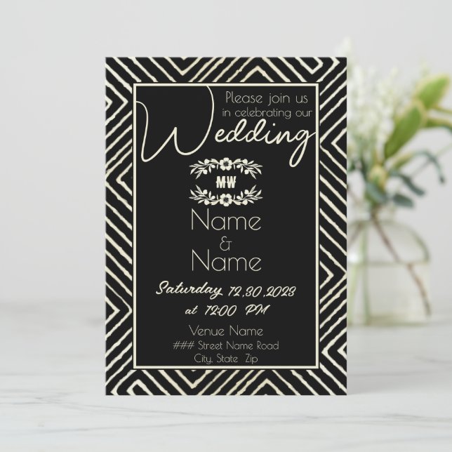 Tribal African Black and White Wedding Invitation (Standing Front)