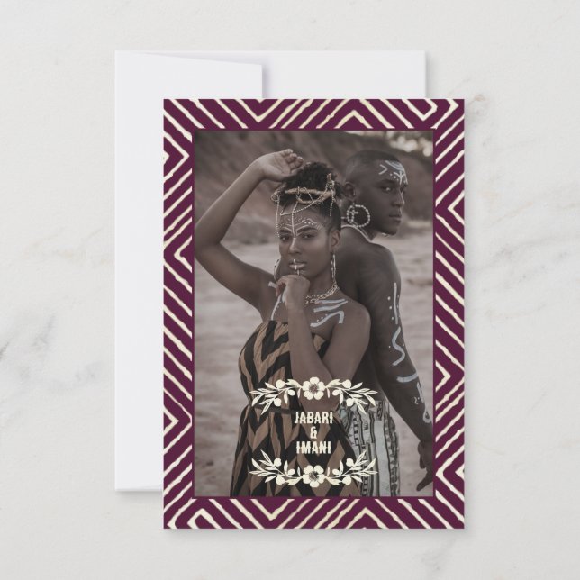 Tribal African Burgundy Wine Wedding RSVP Card (Back)